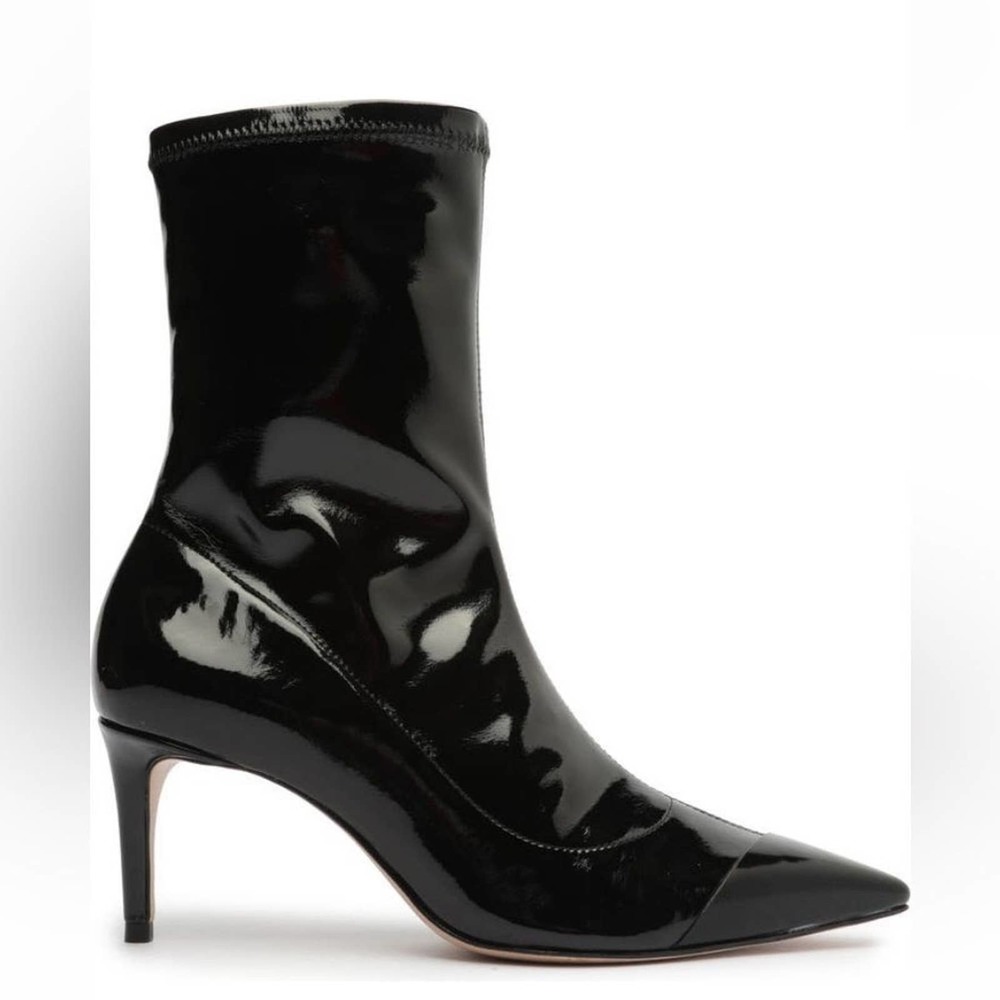 SCHUTZ Women's Luh Mid Pointed Toe Boot 7.5 Calf Black Patent Leather New $190